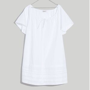 NWT White Madewell Poplin Flutter-Sleeve Pintuck Mini Dress